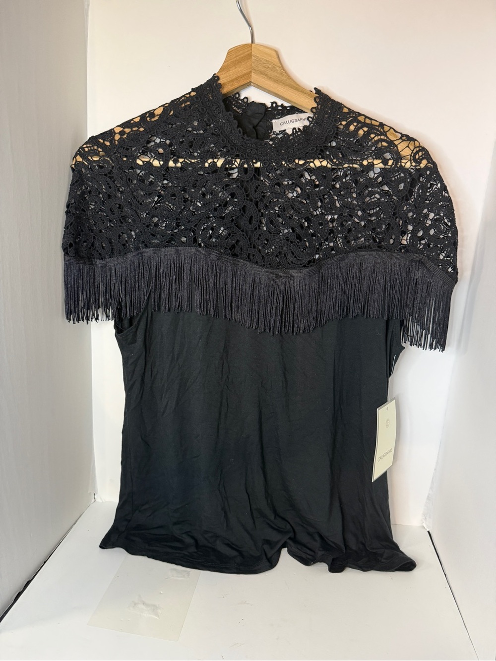 Calligraphie Black Crochet Fringe Tunic Top
